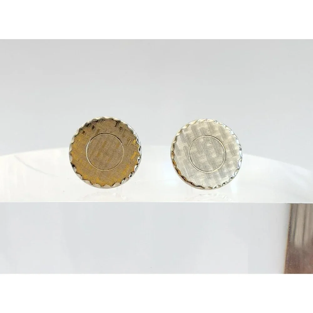 Textured 80's Style Retro Gold Toned Round Vintage Cuff Links